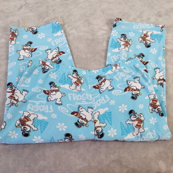 Frosty Snowman Women Pajama Pants 2X Capri Blue Polyester Loungewear NOV8XE - Picture 1 of 8